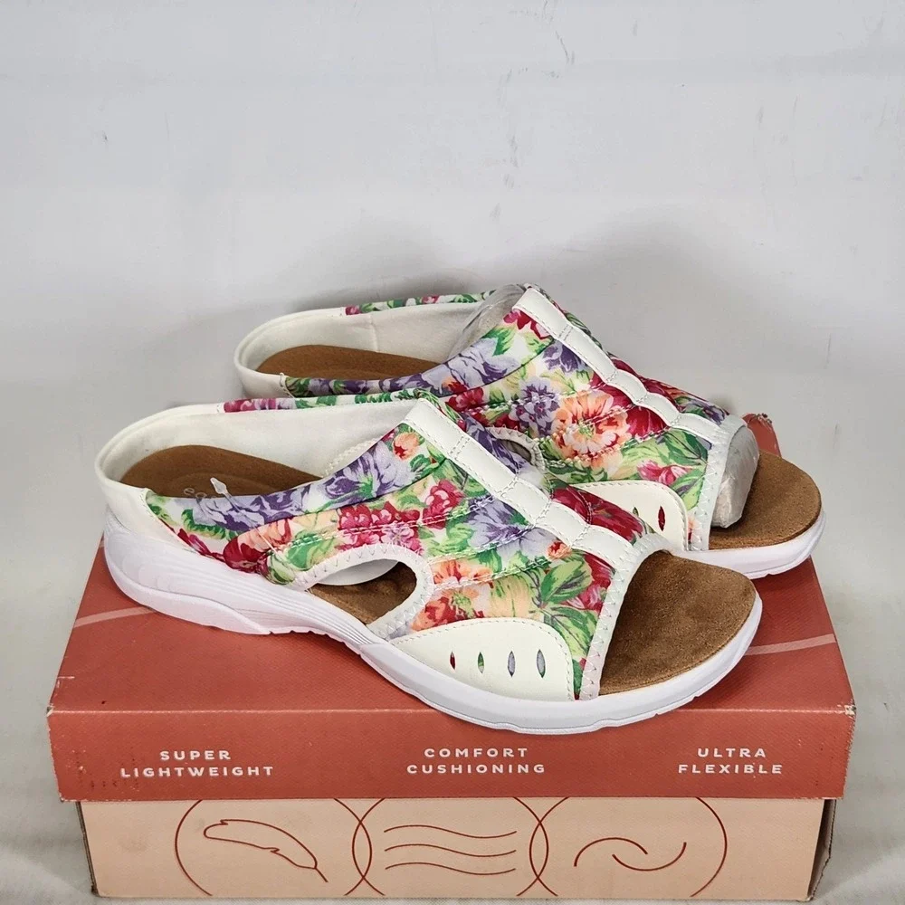 Easy Spirit Traciee Sandal Women Size 7 NARROW White Floral Comfort Slide Shoes